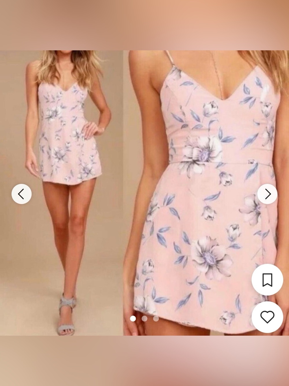 Lulu's Pale Pink Floral Slip Romper with Adjustable Straps